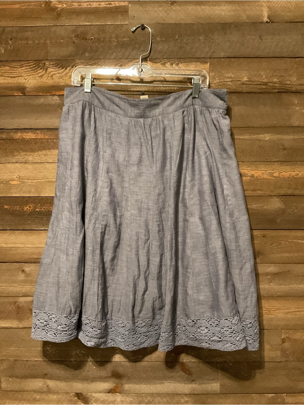 Studio West Women’s Indigo Blue Pull On Skirt With Crochet Lace Hem Size XL